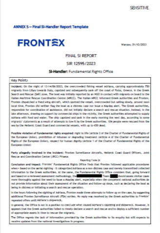 The SIR Report of the Fundamental Rights Office of FRONTEX